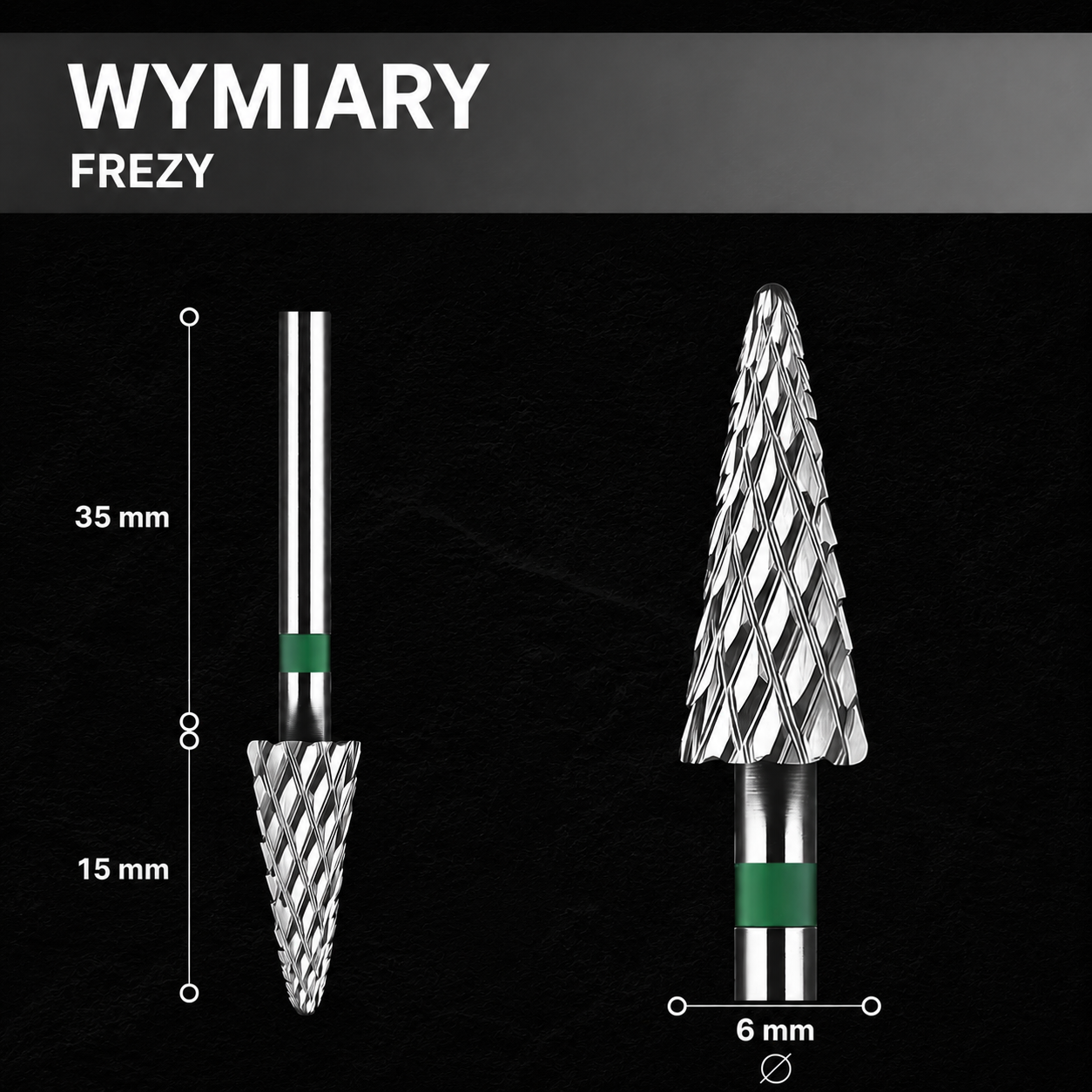 Frez z węglika spiekanego STOŻEK - zielony pasek M10 Monarx nails - obrazek 4