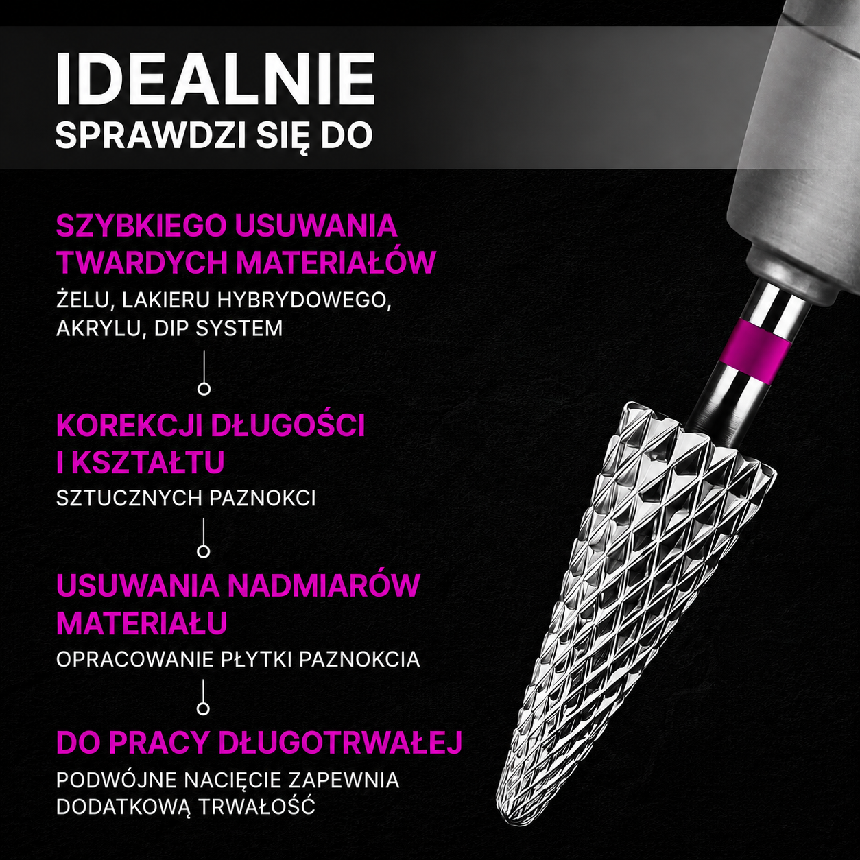 Frez z węglika spiekanego STOŻEK - fioletowy pasek M09 Monarx nails - obrazek 2