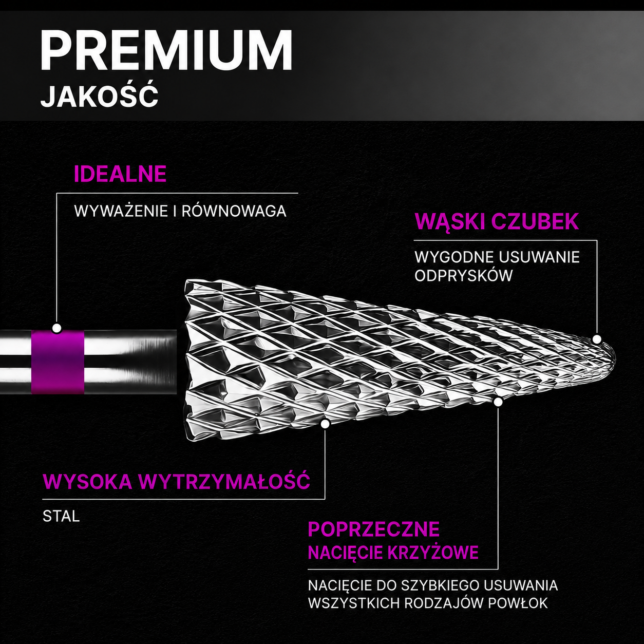 Frez z węglika spiekanego STOŻEK - fioletowy pasek M09 Monarx nails - obrazek 3