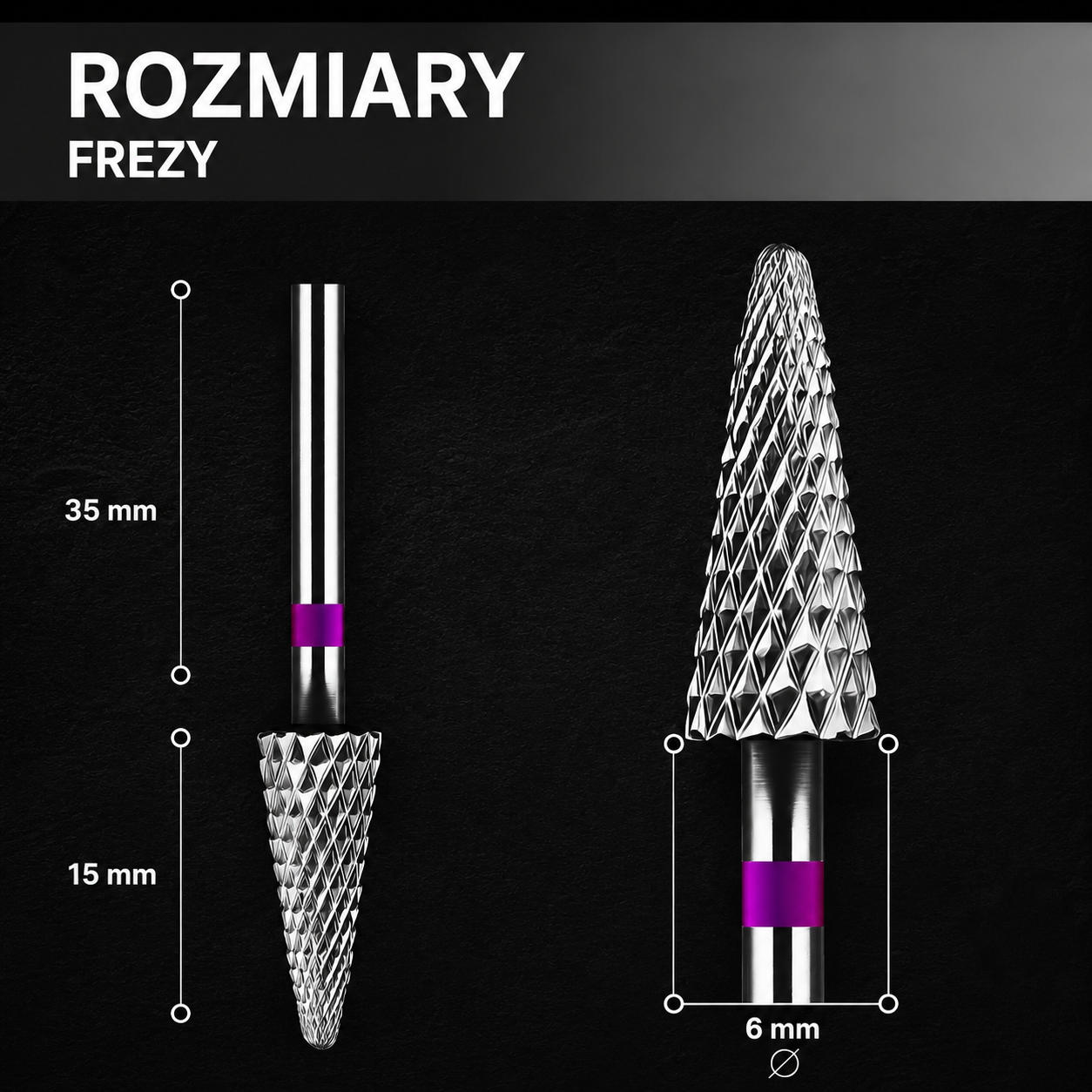 Frez z węglika spiekanego STOŻEK - fioletowy pasek M09 Monarx nails - obrazek 4