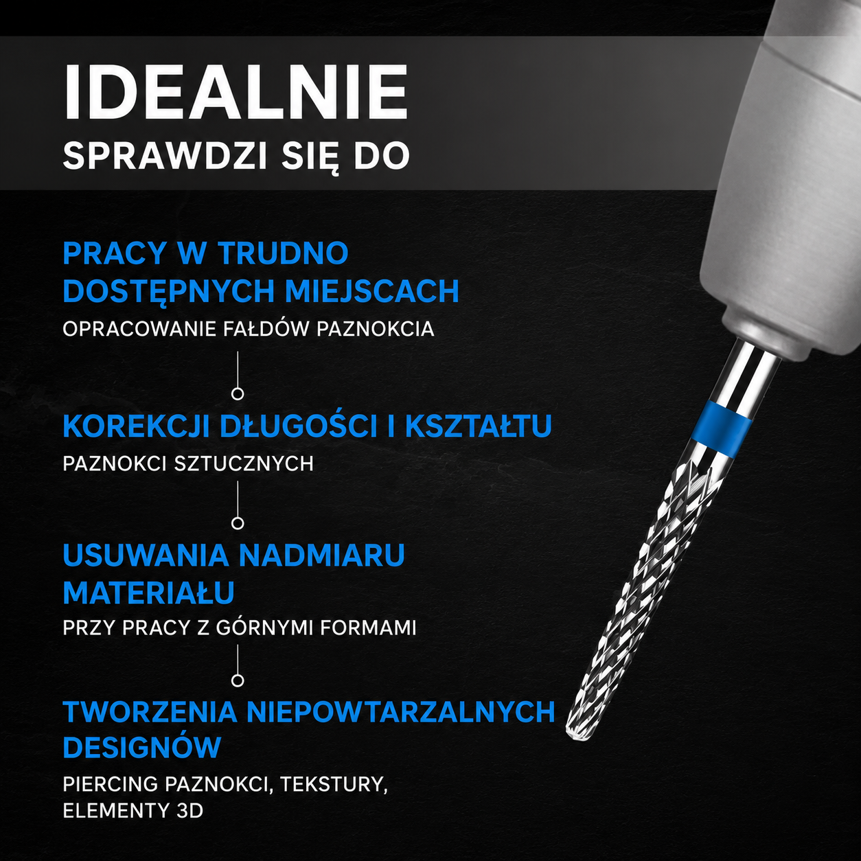 Frez z węglika spiekanego IGŁA - niebieski pasek M08 Monarx nails - obrazek 2