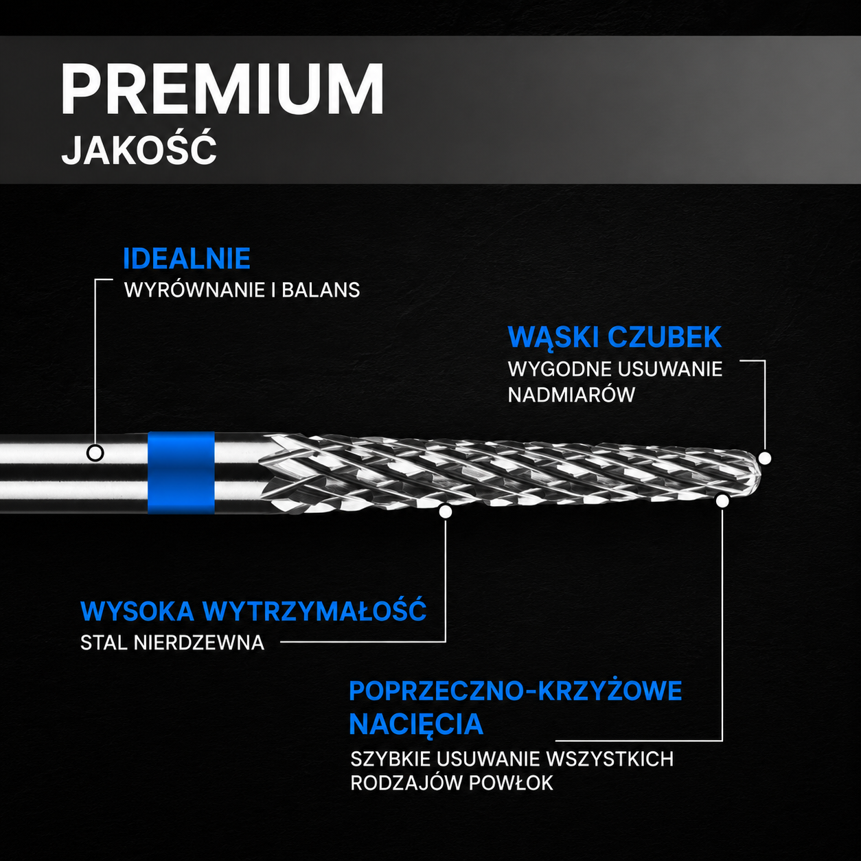 Frez z węglika spiekanego IGŁA - niebieski pasek M08 Monarx nails - obrazek 3