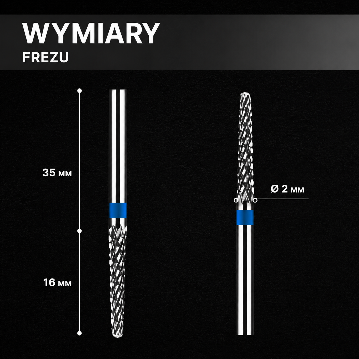 Frez z węglika spiekanego IGŁA - niebieski pasek M08 Monarx nails - obrazek 4