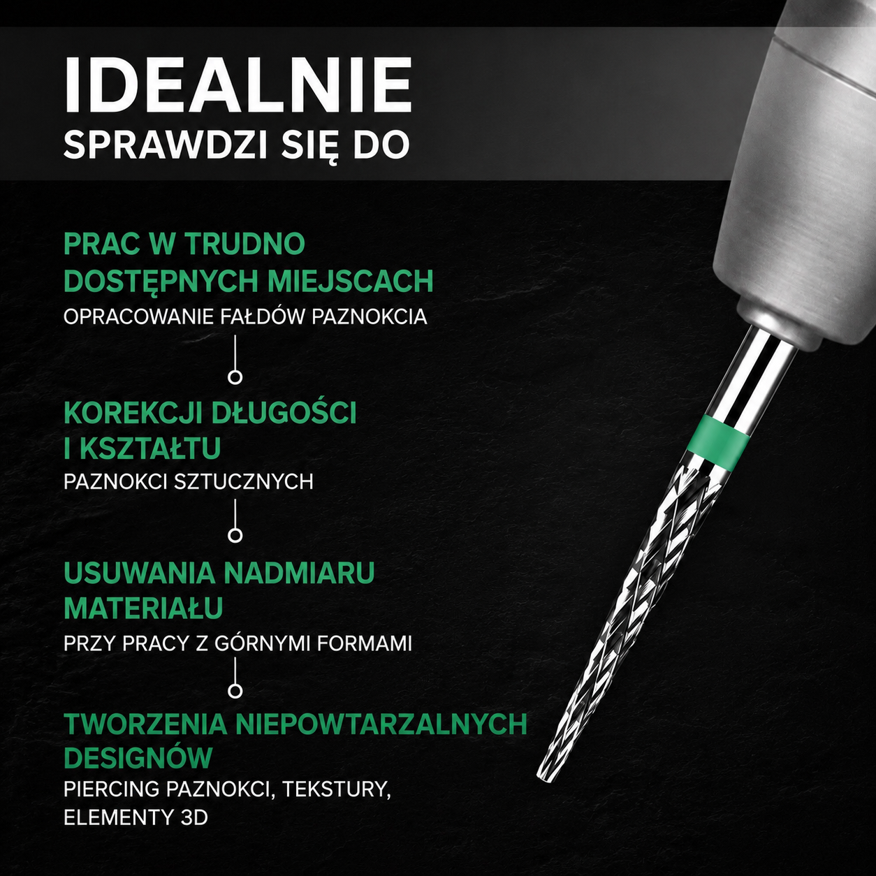 Frez z węglika spiekanego IGŁA - zielony pasek M07 Monarx nails - obrazek 2