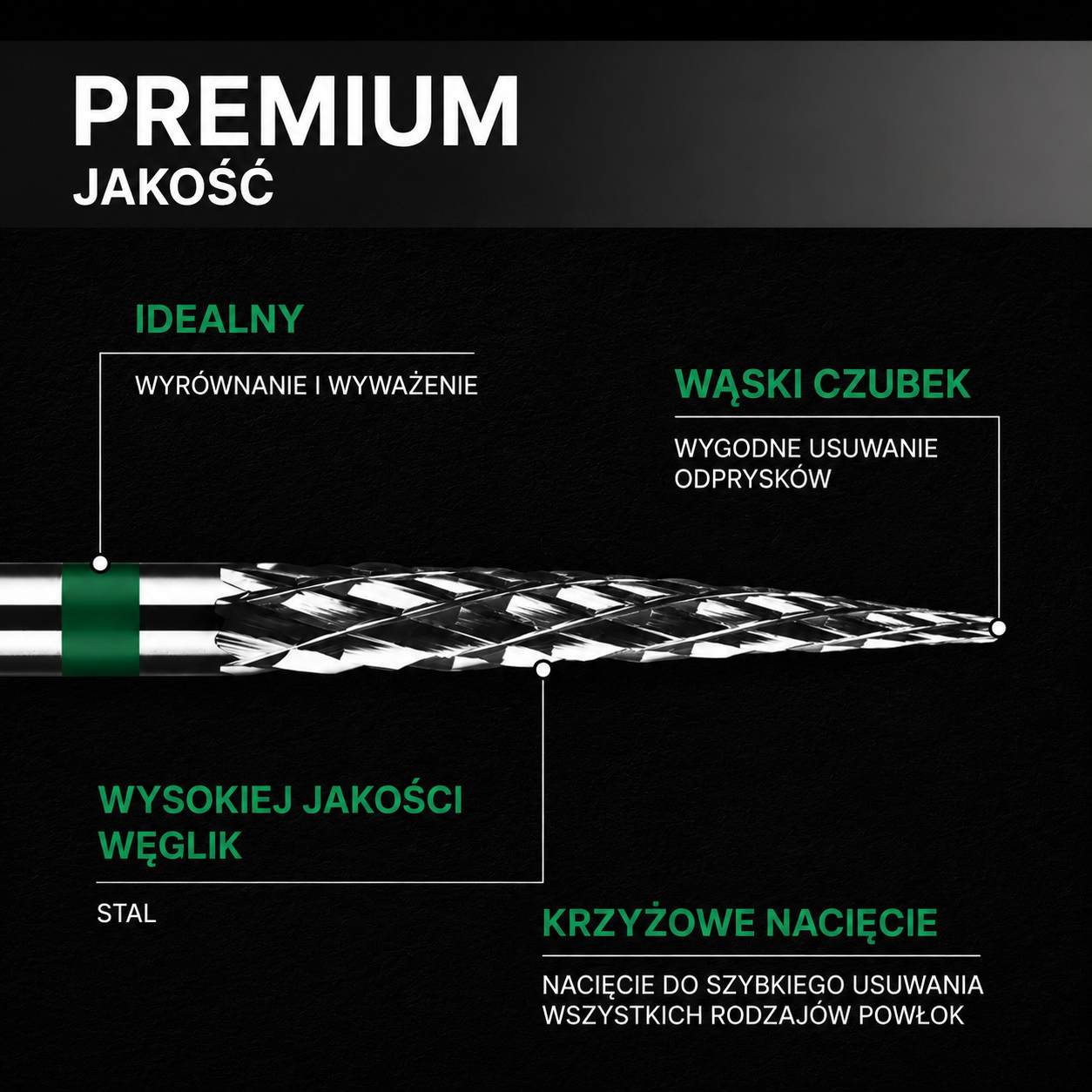 Frez z węglika spiekanego IGŁA - zielony pasek M07 Monarx nails - obrazek 3