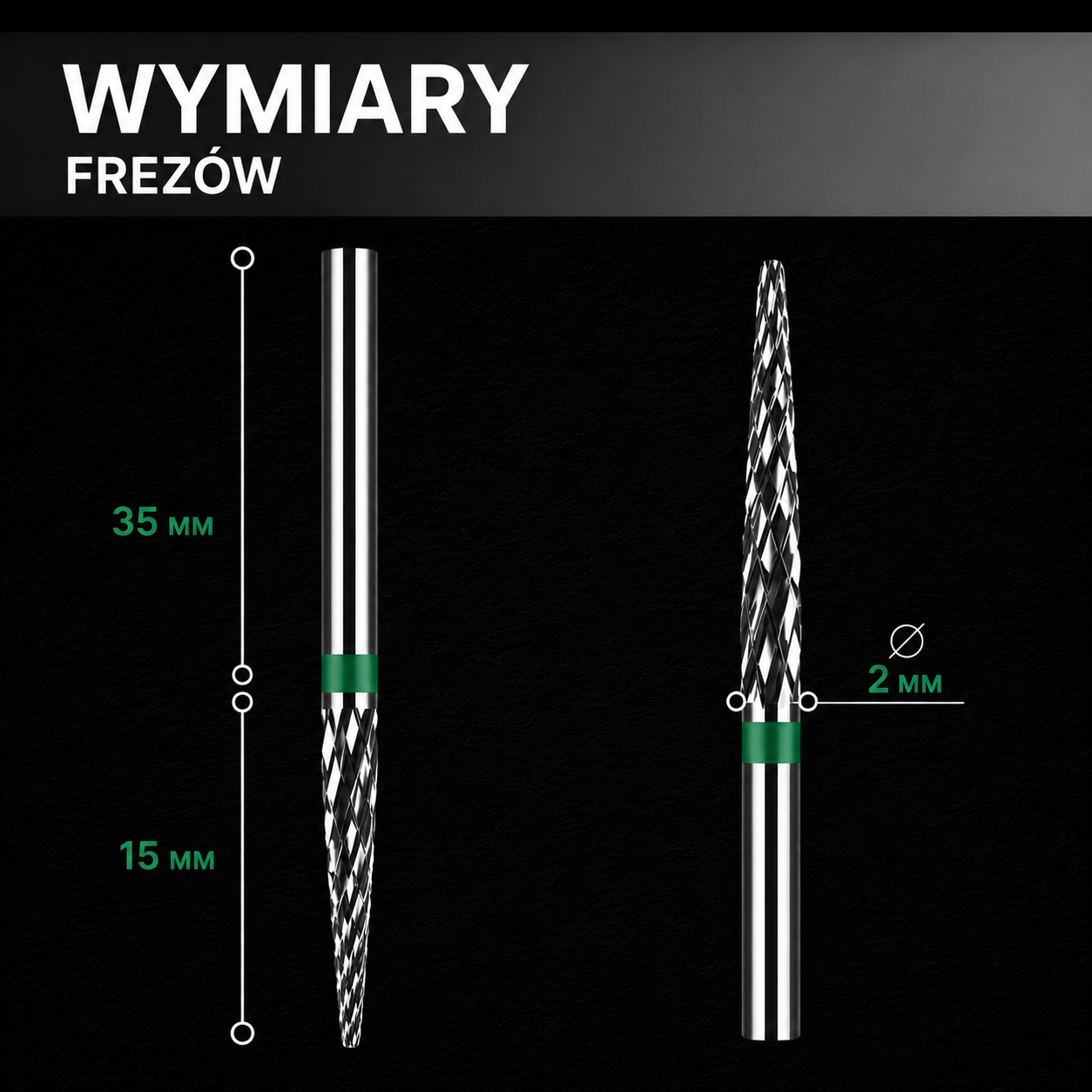 Frez z węglika spiekanego IGŁA - zielony pasek M07 Monarx nails - obrazek 4