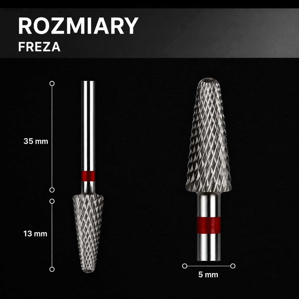 Frez z węglika spiekanego STOŻEK zaokrąglony - czerwony pasek M13 Monarx nails - obrazek 4