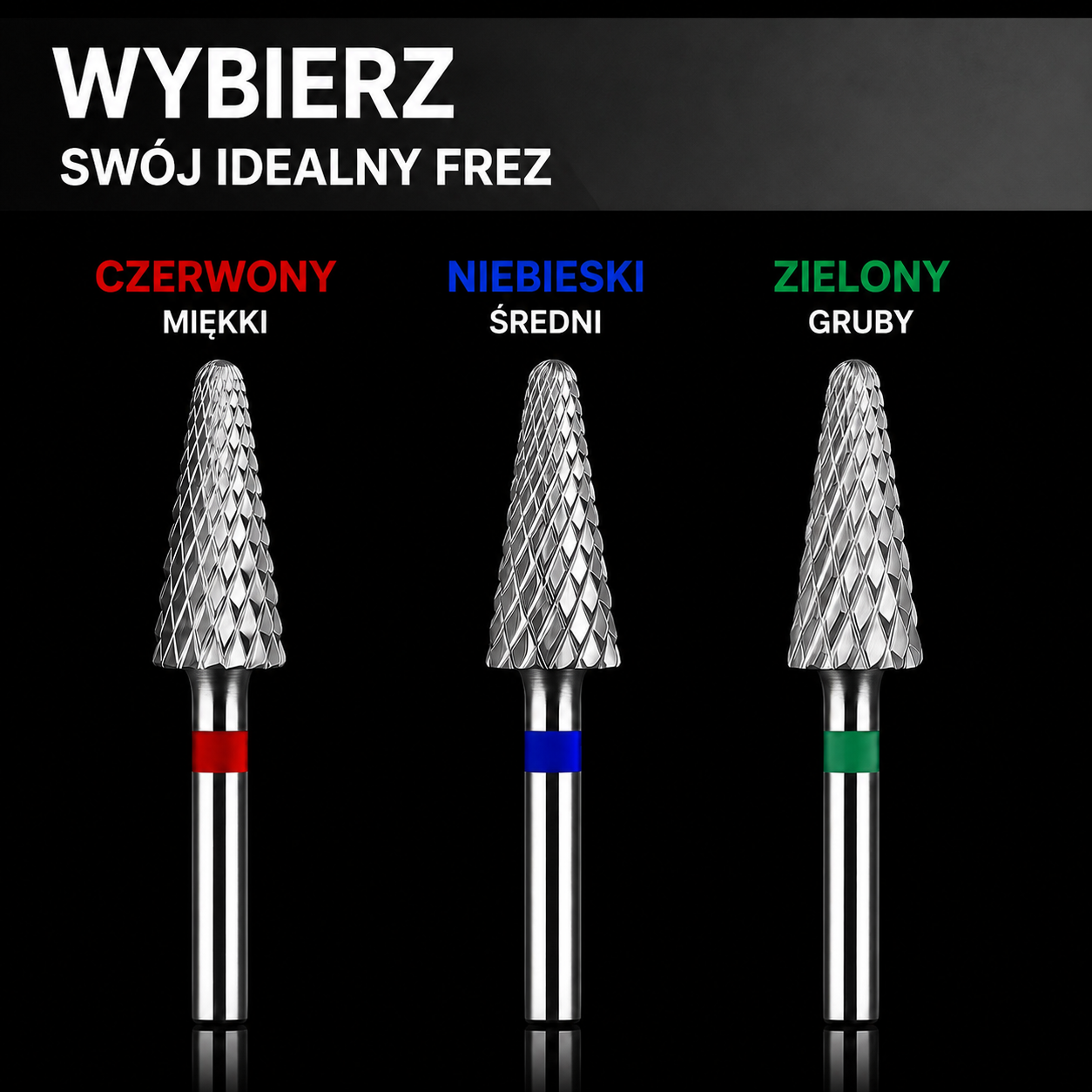 Frez z węglika spiekanego STOŻEK zaokrąglony - czerwony pasek M13 Monarx nails - obrazek 6