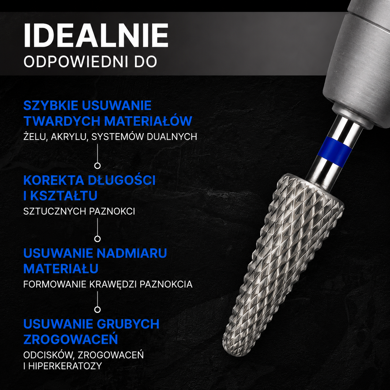 Frez z węglika spiekanego STOŻEK zaokrąglony - niebieski pasek M14 Monarx nails - obrazek 2