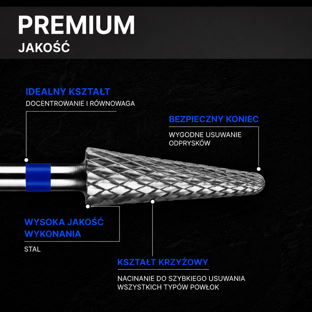 Frez z węglika spiekanego STOŻEK zaokrąglony - niebieski pasek M14 Monarx nails - obrazek 3