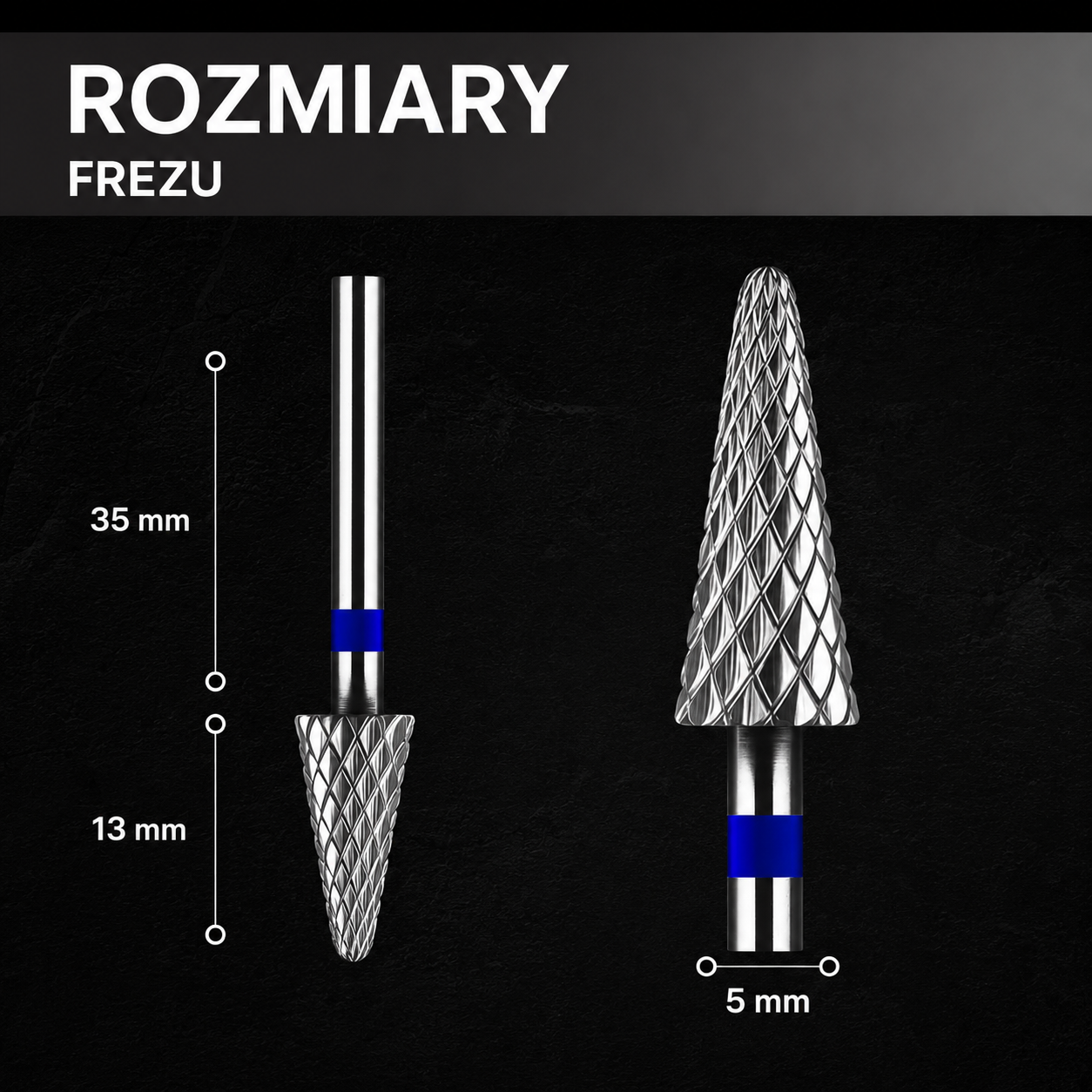 Frez z węglika spiekanego STOŻEK zaokrąglony - niebieski pasek M14 Monarx nails - obrazek 4