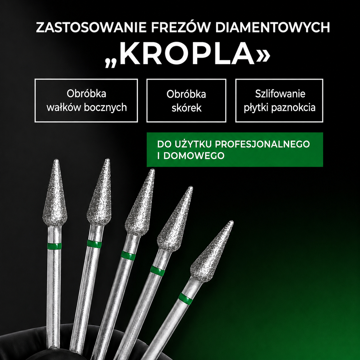 Frez diamentowy KROPLA grusza - zielony pasek 4,2 mm M06 Monarx nails - obrazek 3
