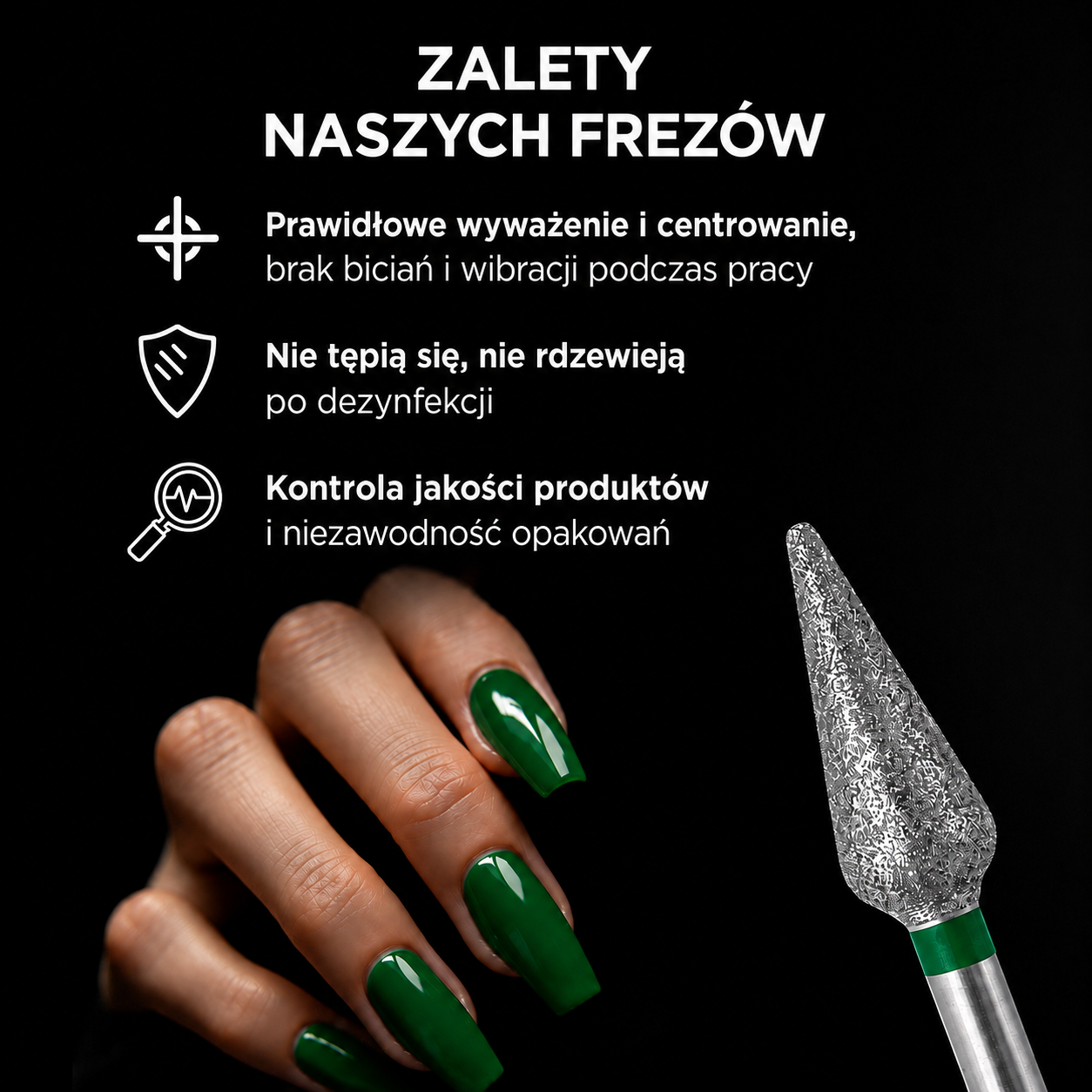 Frez diamentowy KROPLA grusza - zielony pasek 4,2 mm M06 Monarx nails - obrazek 4