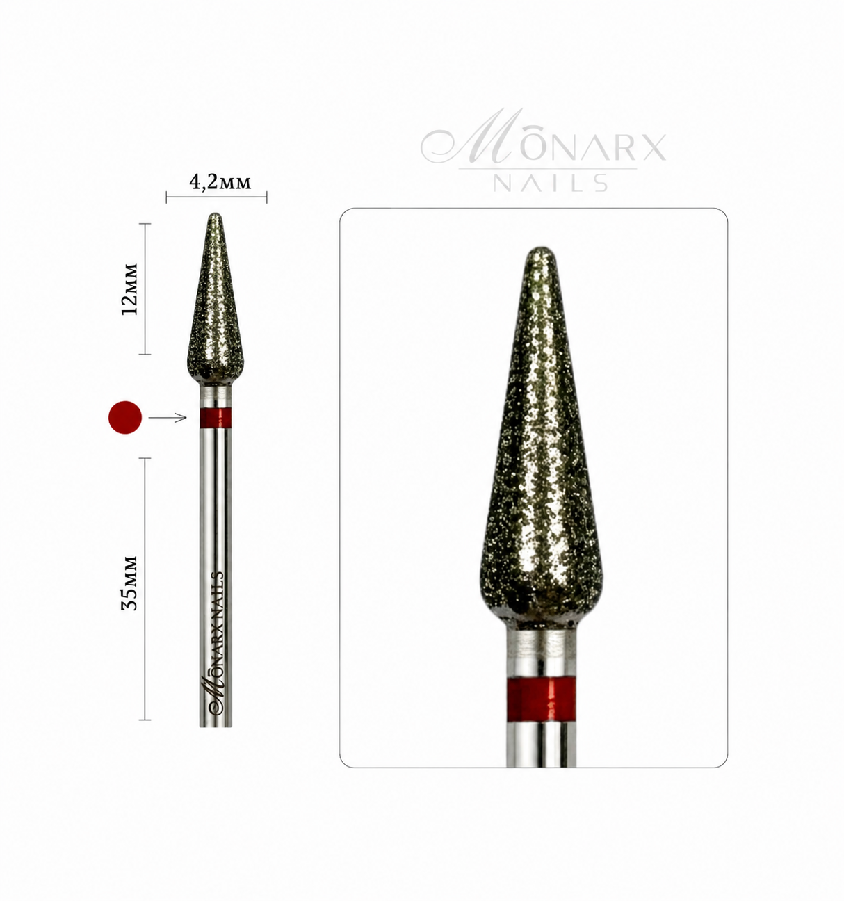 Frez diamentowy KROPLA grusza - czerwony pasek 4,2 mm M04 Monarx nails