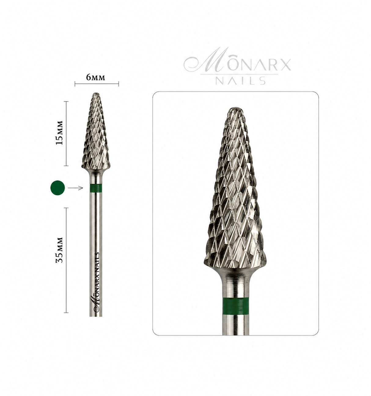 Frez z węglika spiekanego STOŻEK - zielony pasek M10 Monarx nails